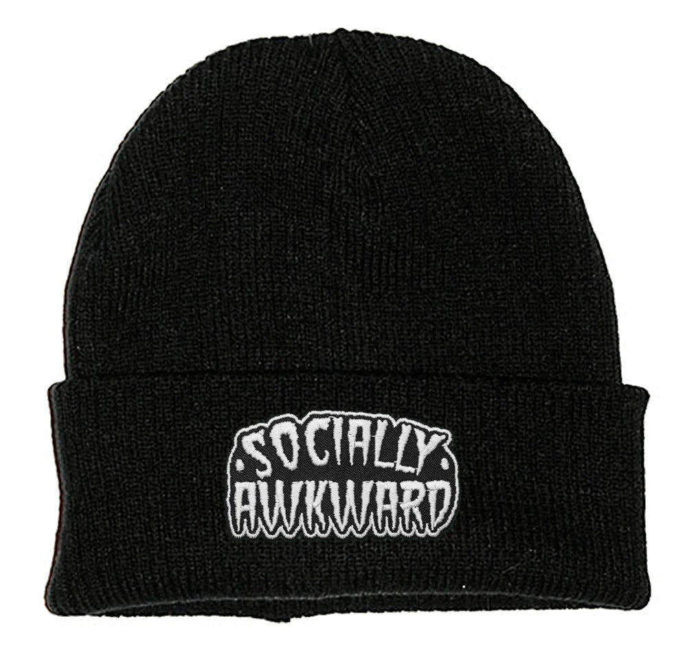 SOCIALLY AWKWARD PATCH BLACK BEANIE