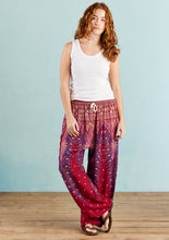 Load image into Gallery viewer, Dark Red Peacock Print Harem Trouser with Drawstring Waist - Free size

