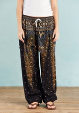 Load image into Gallery viewer, Black Peacock Print Harem Trouser with Drawstring Waist - Free size
