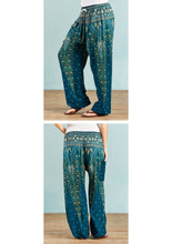 Load image into Gallery viewer, Sea Green Peacock Print Harem Trouser with Drawstring Waist - Free size
