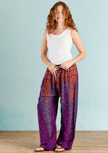 Load image into Gallery viewer, Purple Peacock Print Harem Trouser with Drawstring Waist - Free size
