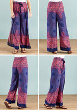 Load image into Gallery viewer, Navy Mandala Print Wide Leg Trousers - Free size
