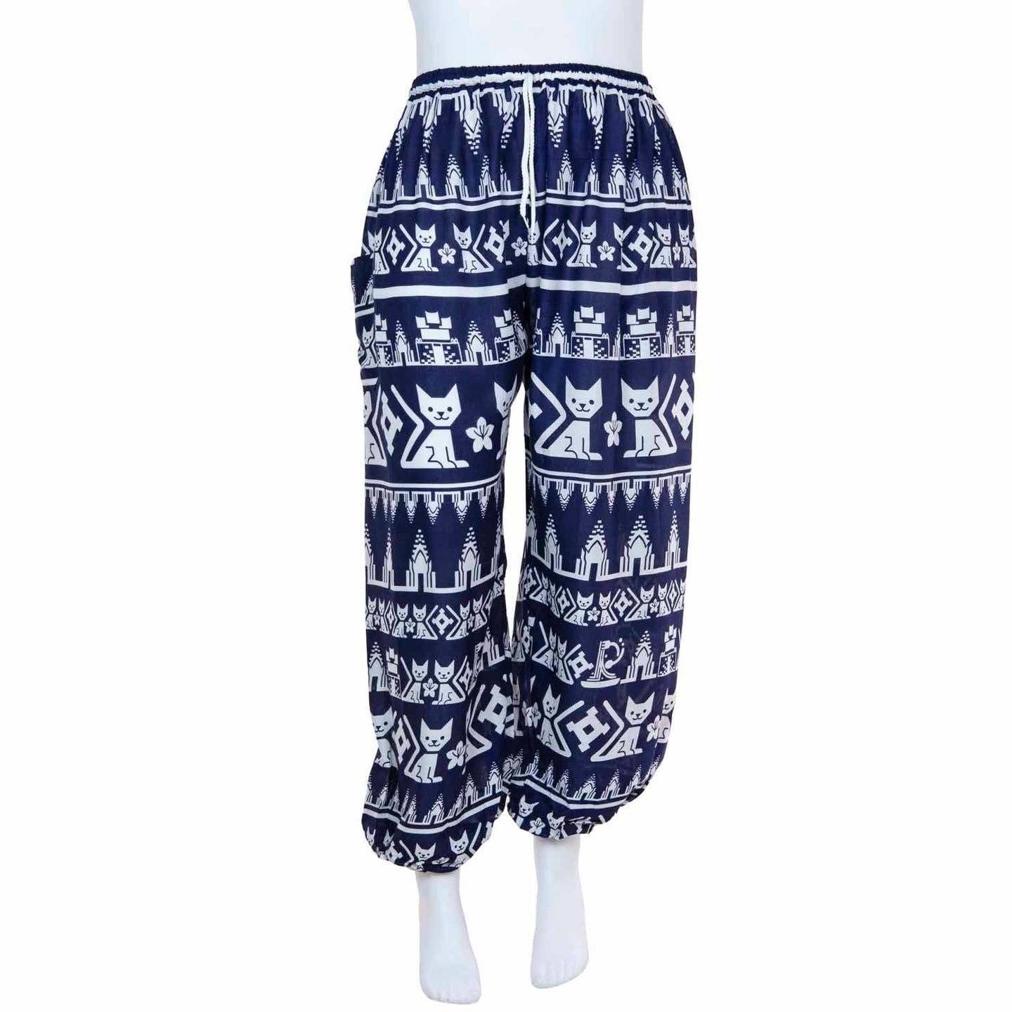 Cat Print Trousers – Navy