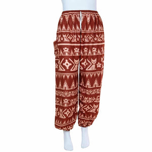 Cat Print Trousers – Burgundy