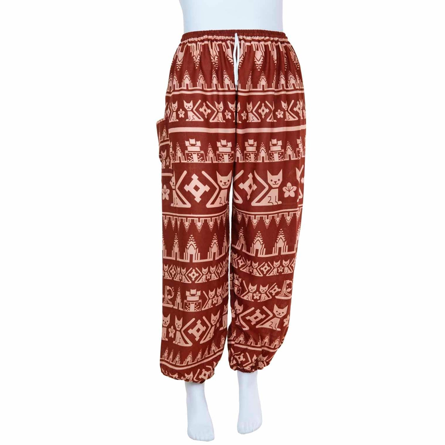 Cat Print Trousers – Burgundy