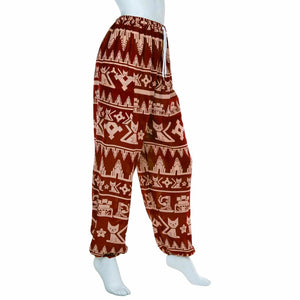 Cat Print Trousers – Burgundy