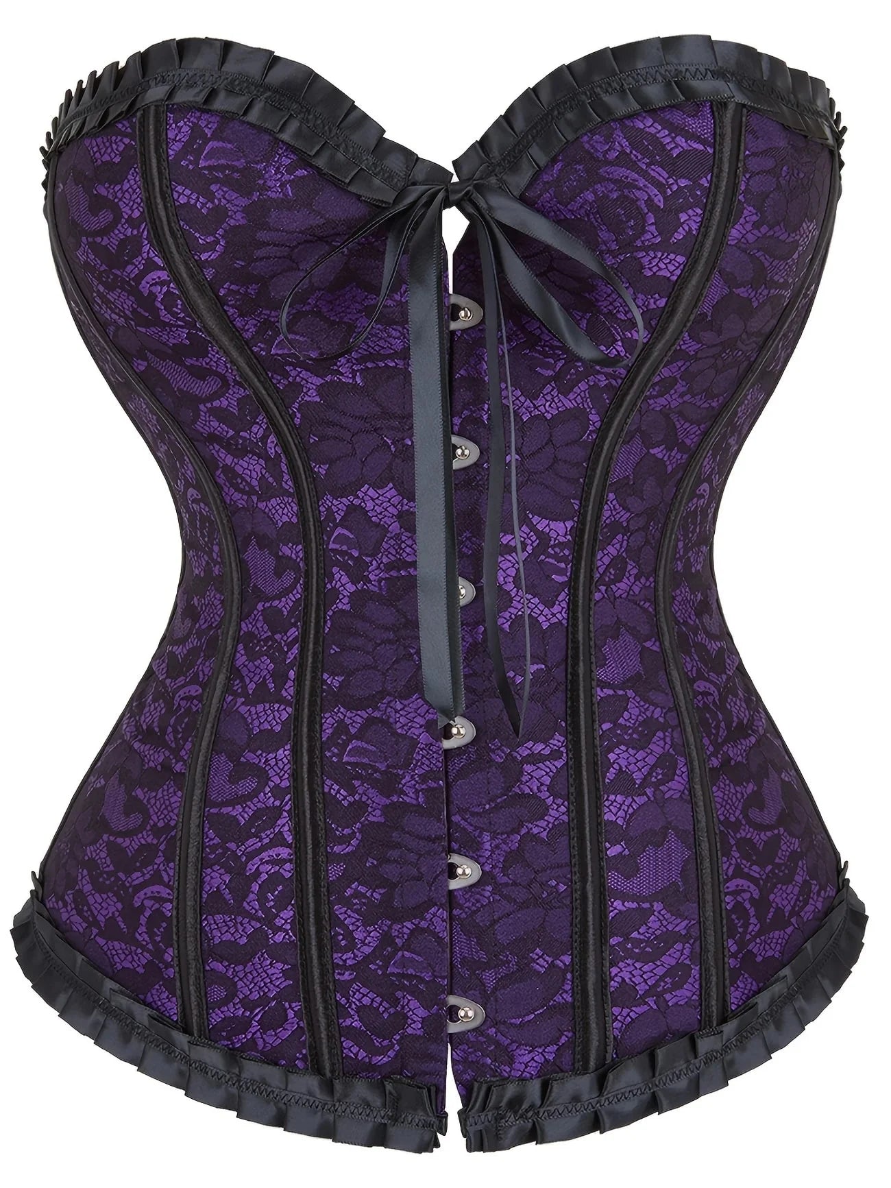 Classic Floral Print Bustier Two Tone Corset - Purple