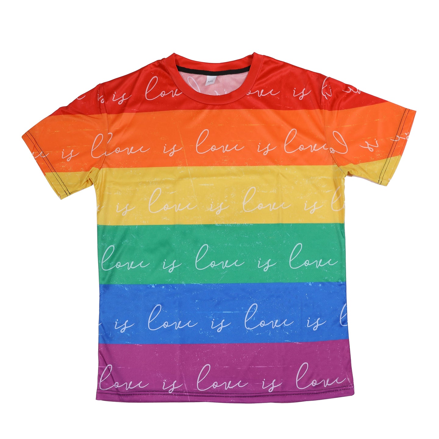Unisex Gay Pride T-Shirt – Rainbow Stripes & Text