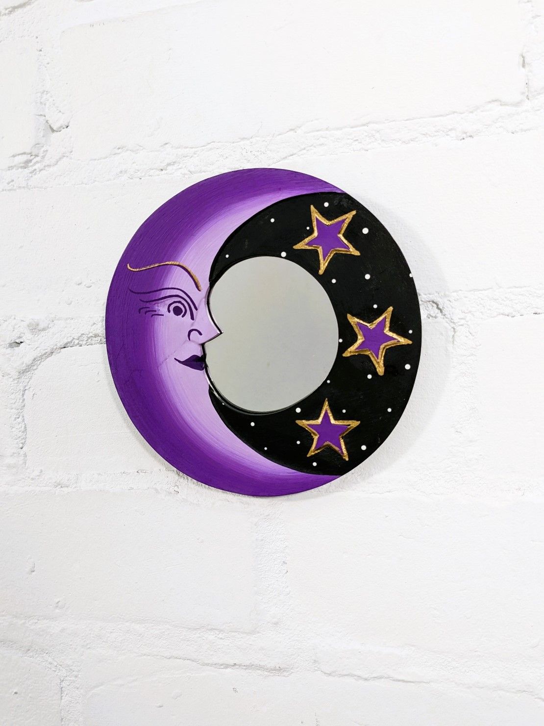 Purple Wooden Moon And Stars Mirror 15cm