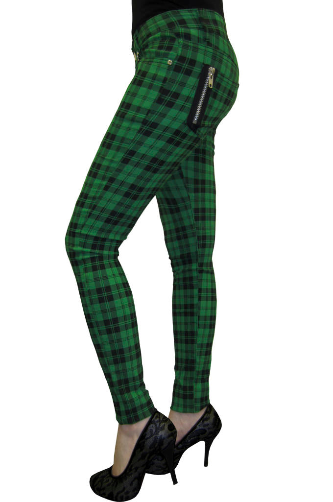 Green Check Skinny Jeans
