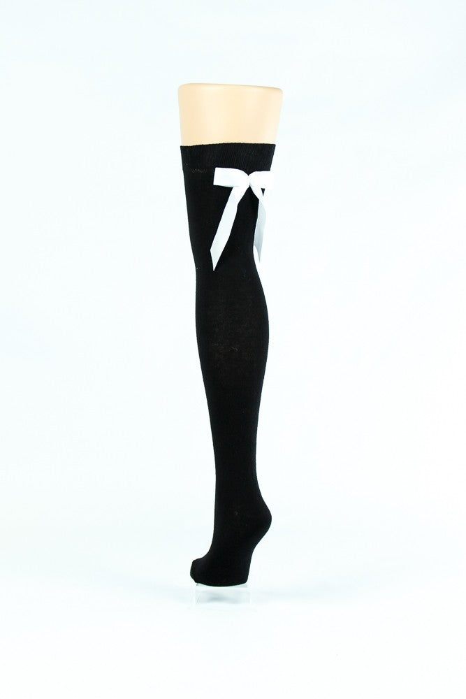 BLACK WITH WHITE BOW OVER-THE-KNEE SOCKS
