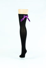 Load image into Gallery viewer, BLACK WITH PURPLE BOW OVER-THE-KNEE SOCKS
