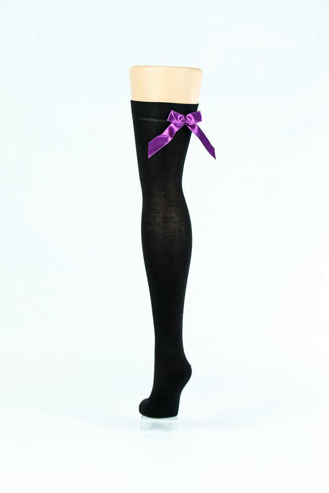 BLACK WITH PURPLE BOW OVER-THE-KNEE SOCKS