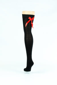 BLACK WITH RED BOW OVER-THE-KNEE SOCKS