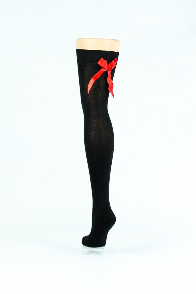 Black knee high clearance socks with red bows