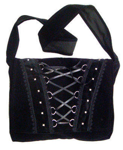 Black Corset Style Velvet Shoulder Bag