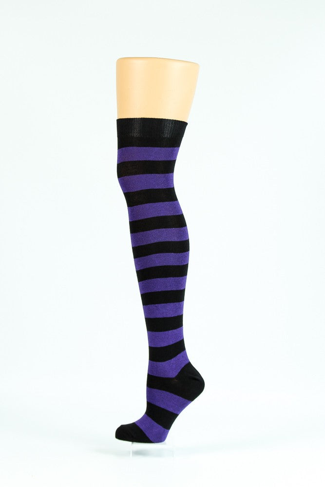 PURPLE AND BLACK STRIPED OVER-THE-KNEE SOCKS