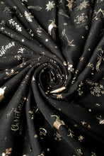Load image into Gallery viewer, Metallic Foil Snowflake &amp; Reindeer Christmas Scarf – BLACK
