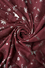 Load image into Gallery viewer, Metallic Foil Snowflake &amp; Reindeer Christmas Scarf - WINE
