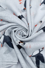 Load image into Gallery viewer, Cute Puffin Sea Bird Print Scarf – LIGHT GREY
