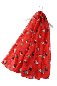 Cute Penguin Christmas Dot Scarf - RED