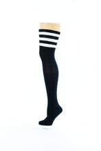 Load image into Gallery viewer, BLACK, THREE WHITE LINES OVER-THE-KNEE SOCKS
