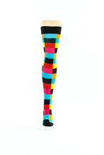 Load image into Gallery viewer, BLACK WITH COLOURED PATTERN OVER-THE-KNEE SOCKS
