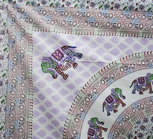Cream Base Elephant Mandala(Purple) Throw/Bedspread