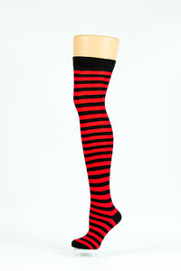 RED AND BLACK STRIPED OVER-THE-KNEE SOCKS