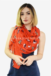 Cute Penguin Christmas Dot Scarf - RED