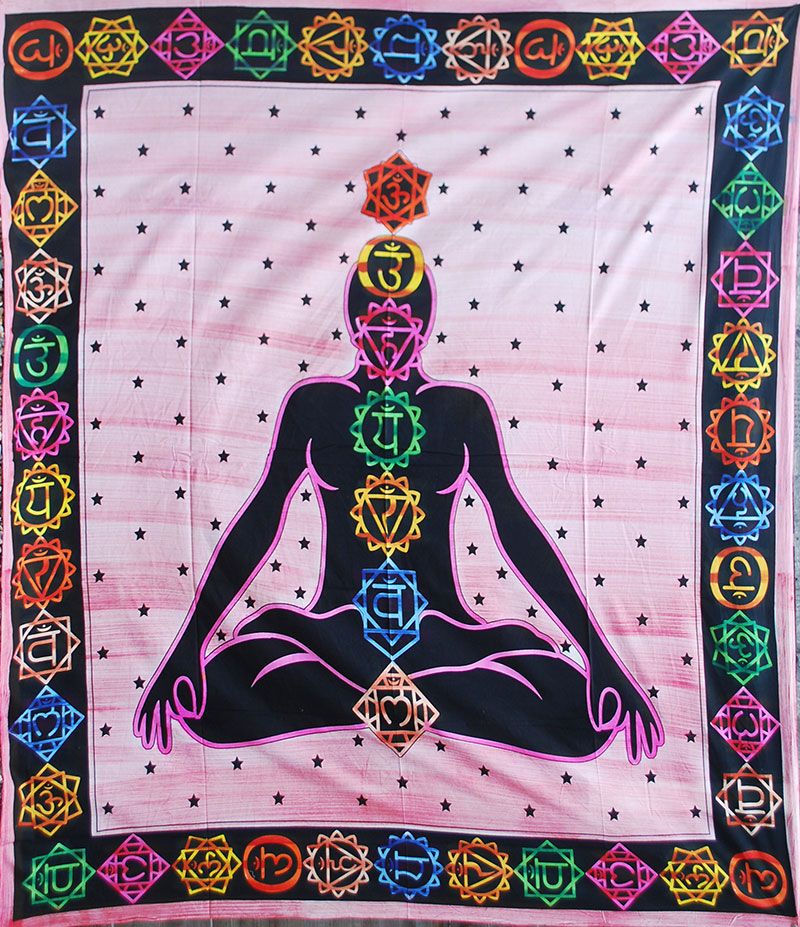 Multicolour Chakra Throw/Bedspread - PINK
