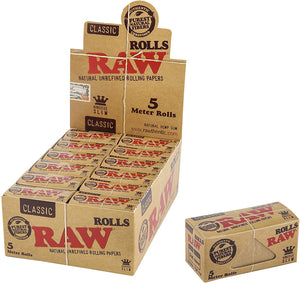 RAW Classic Natural Unrefined Rolling Paper Rolls - 5 Meter Roll