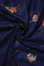 Load image into Gallery viewer, Robin Bird &amp; Berry Branch Print Scarf – NAVY BLUE
