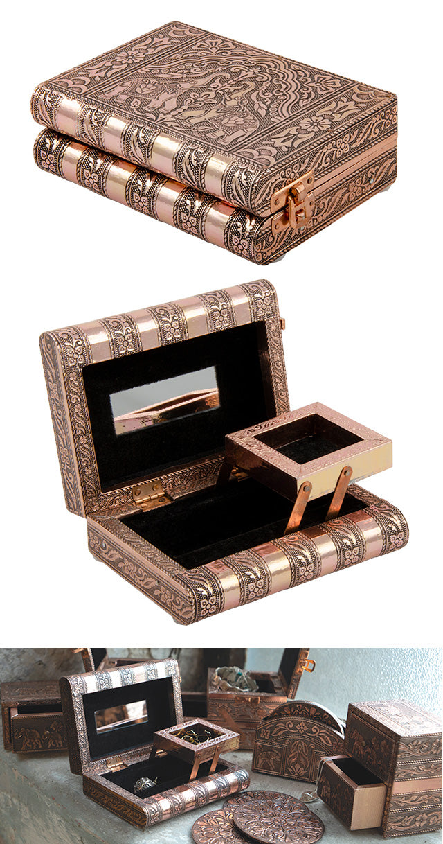 Elephant Design Embossed Jewellery Box Book Style