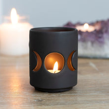 Load image into Gallery viewer, SMALL BLACK TRIPLE MOON CUT OUT TEALIGHT HOLDER
