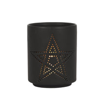 Load image into Gallery viewer, SMALL BLACK PENTAGRAM CUT OUT TEALIGHT HOLDER
