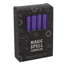 Load image into Gallery viewer, PACK OF 12 PURPLE &#39;PROSPERITY&#39; SPELL CANDLES
