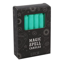 Load image into Gallery viewer, PACK OF 12 GREEN &#39;LUCK&#39; SPELL CANDLES

