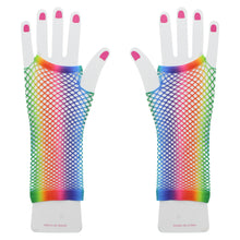 Load image into Gallery viewer, Long Rainbow Stripe Fishnet Gloves
