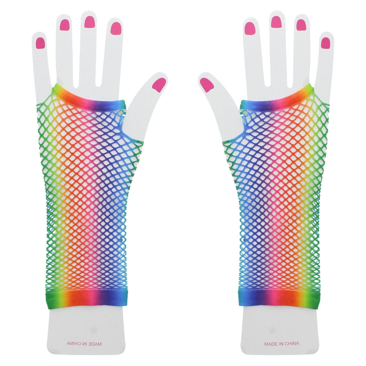 Long Rainbow Stripe Fishnet Gloves