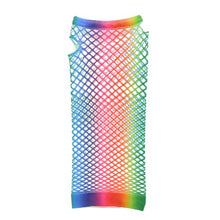 Load image into Gallery viewer, Long Rainbow Stripe Fishnet Gloves
