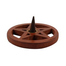 Load image into Gallery viewer, PENTAGRAM CUT OUT WOODEN INCENSE CONE HOLDER
