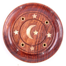 Load image into Gallery viewer, Sheesham Wood Round Ash Catcher Moon &amp; Stars Inlay
