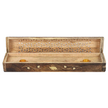 Load image into Gallery viewer, MANGO WOOD INCENSE BOX WITH BRASS ELEPHANT INLAY
