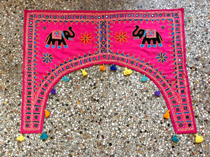 Embroidered/Mirrored Elephant Toran/Door Hanging - PINK