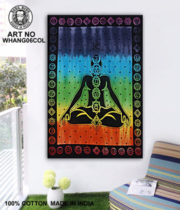 Cotton Wall Art - Chakra Buddha Coloured Stripes