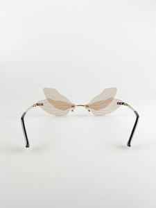 Rimless Dragonfly Lenses Sunglasses In Light Brown With Gold Temples