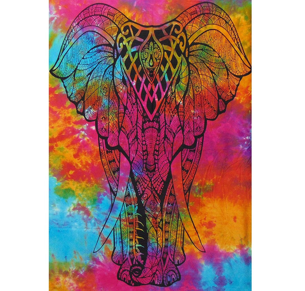 Multicolour Tie Dye Elephant Throw/Bedspread