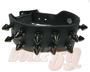 2 Row Black Spike Leather Bracelet