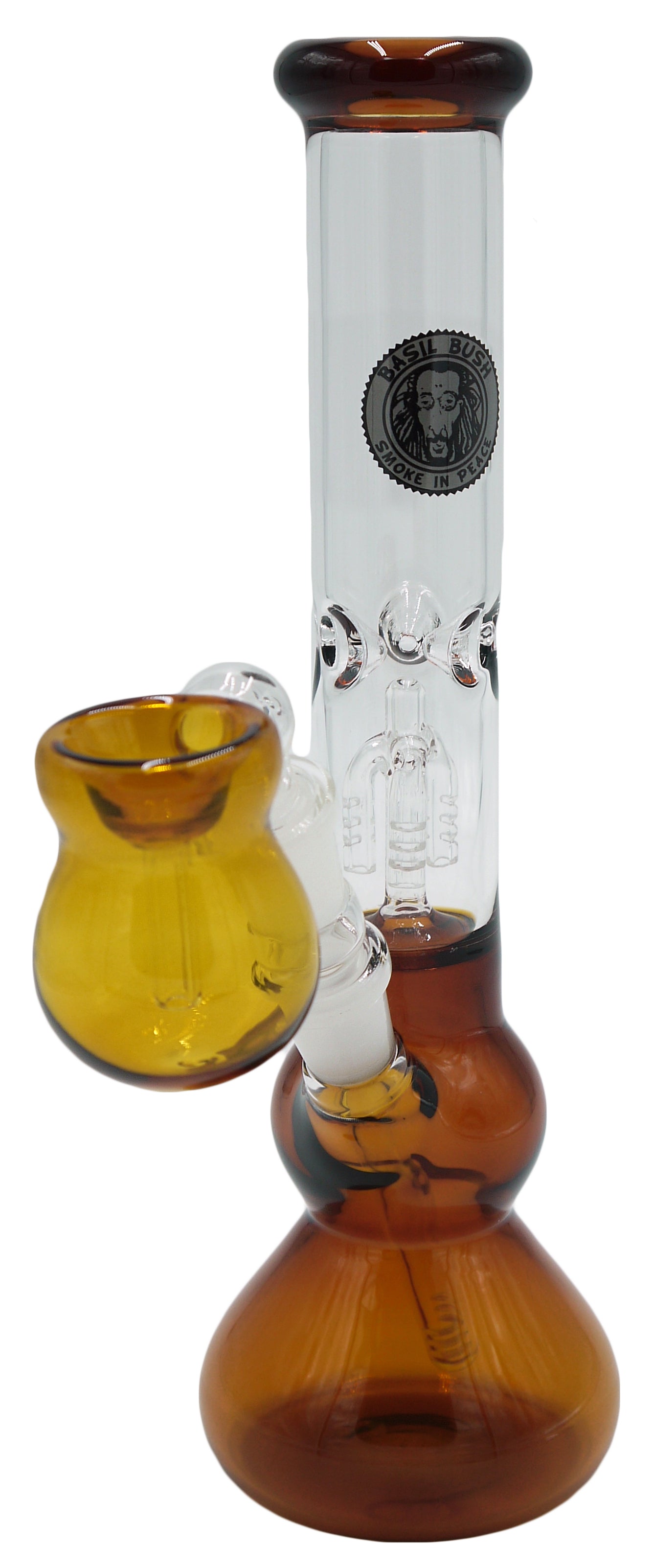 Basil Bush Mini Tree Percolator Glass Bong With Ash Catcher 25cm - Amber